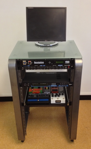STUDIO RACK 20U GLASS TOP, SLIDING DRAWER, VERY ROBUST, CABLE TUNNEL AND WHEELS